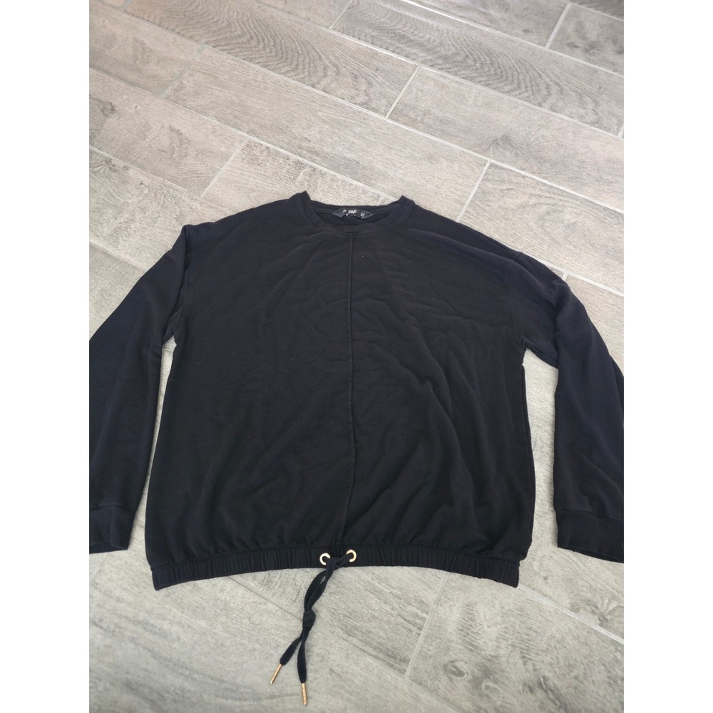F&F Womens Black Long Sleeve Casual Dressy Pullover Top Crewneck Drawstring 10
